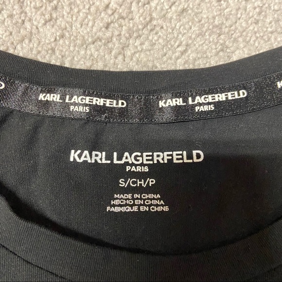 KARL LAGERFELD Heart Eiffel Tower Stretch-Cotton T-Shirt Black Size S - Picture 6 of 10